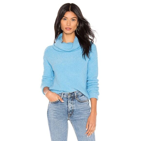 Free People Stormy Cowl Neck Pullover Sweater Women’s Size XS Blue Wool Blend - Picture 1 of 7